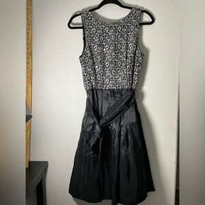 Cachet Black and White Lace Bodice Midi Dress